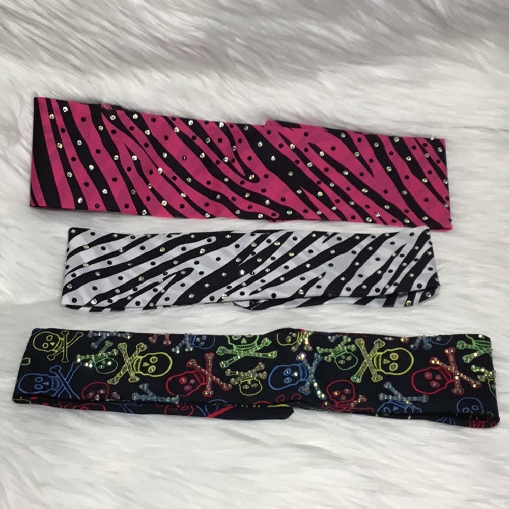 Bling Rhinestone Cotton Bandana Headbands, Lot of 3